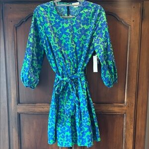 Shoshanna Becca mini dress, size 8. Vibrant green & blue. New with tags!
